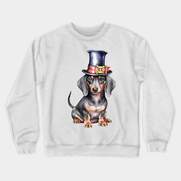 Watercolor Dachshund Dog in Magic Hat Crewneck Sweatshirt by Chromatic Fusion Studio